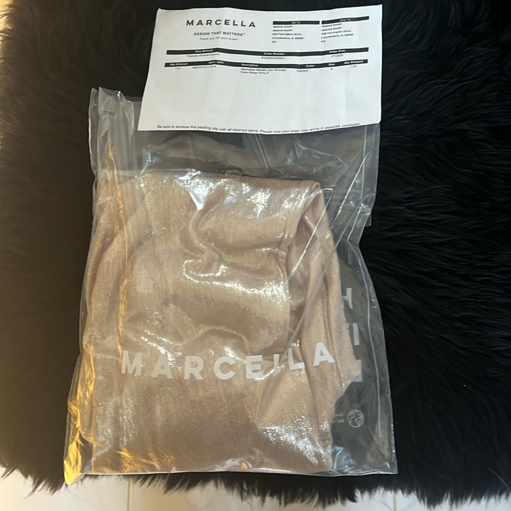 Brand new with tags, never worn, Marcella Manhattan metallic one shoulder gown.